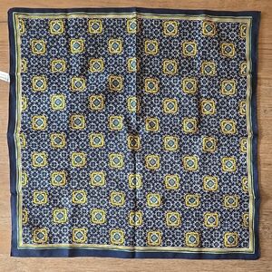 Navy, Yellow & White Printed Silk Scarf Classic
